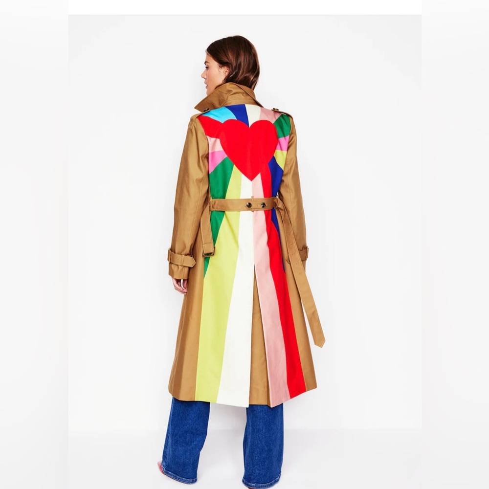 Boden Cheltenham trench coat in multi heart spectrum
